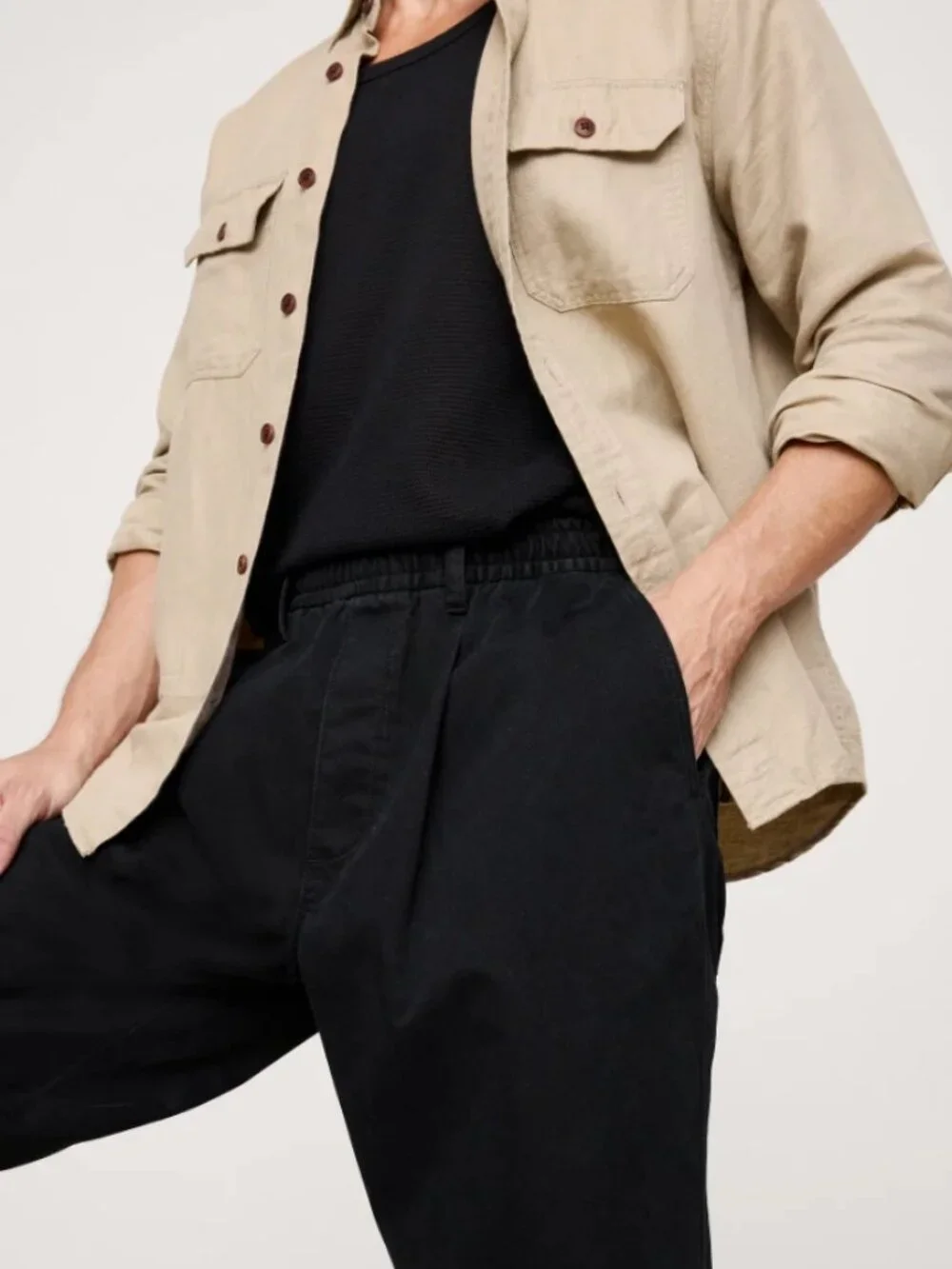 NWT!! Banana Republic Men's Black Loose Lightweight Cotton Chino Pull-On Pants L